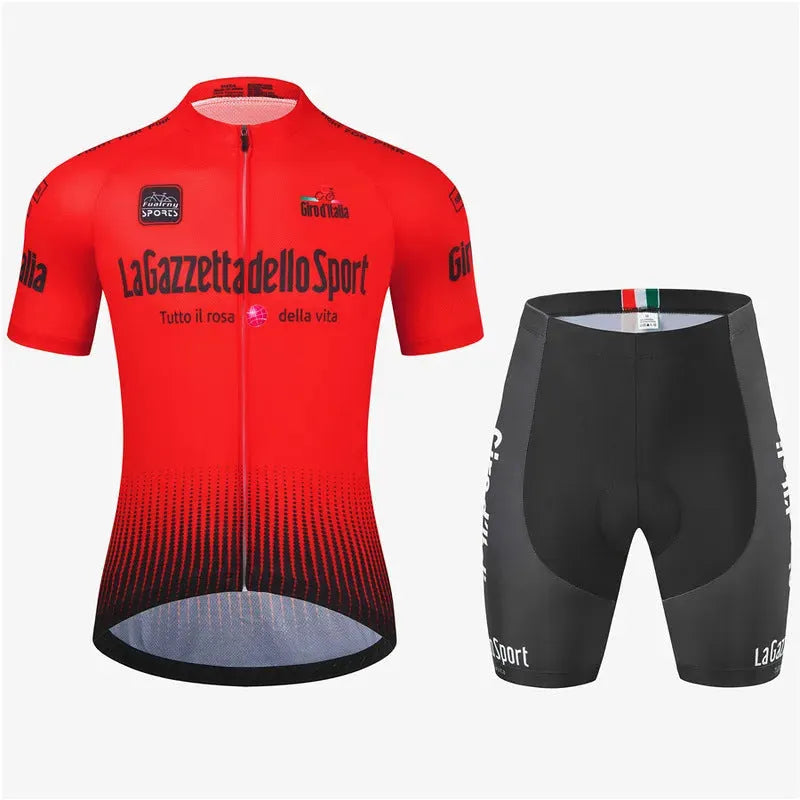 Cycling short sleeve suit in quick-dry polyester for summer riding, available in multiple colours
