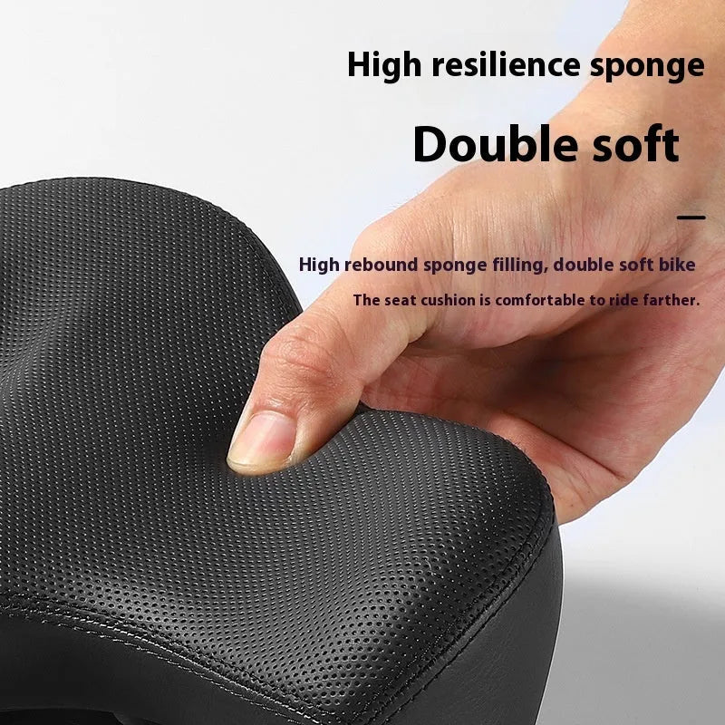 Black bicycle seat cushion made of leather and thick foam
