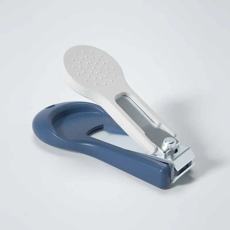 Baby nail clippers set with stainless steel clippers and four colourful silicone finger caps.