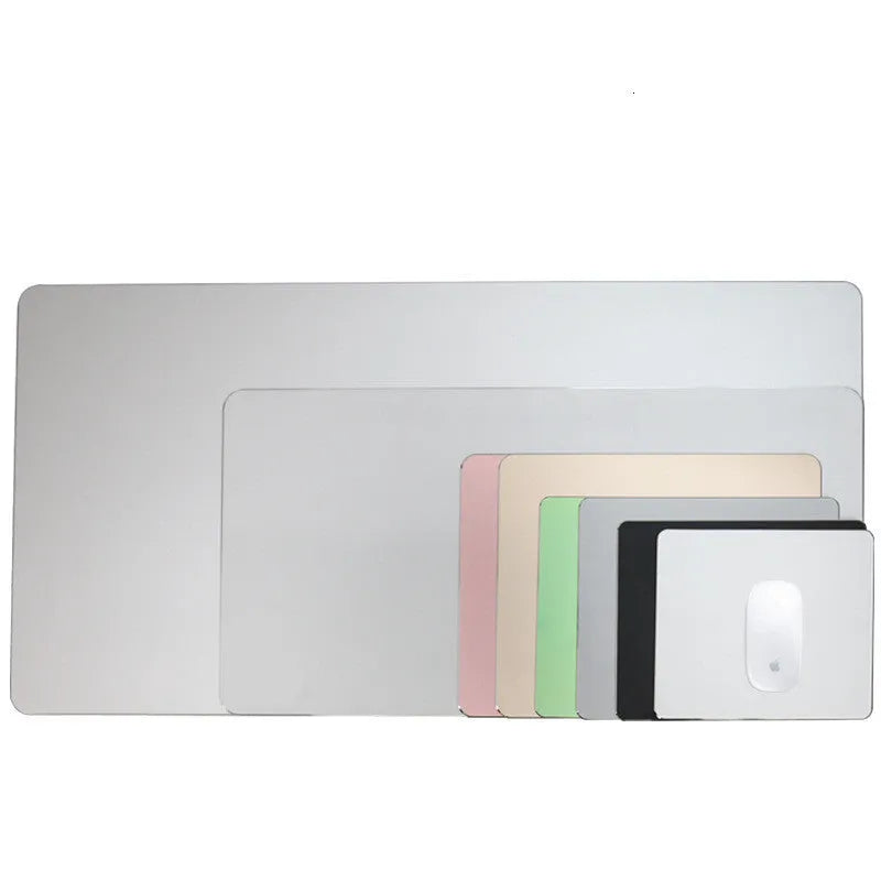 Aluminum alloy double-sided metal mouse pad in black finish with integrated wrist support
