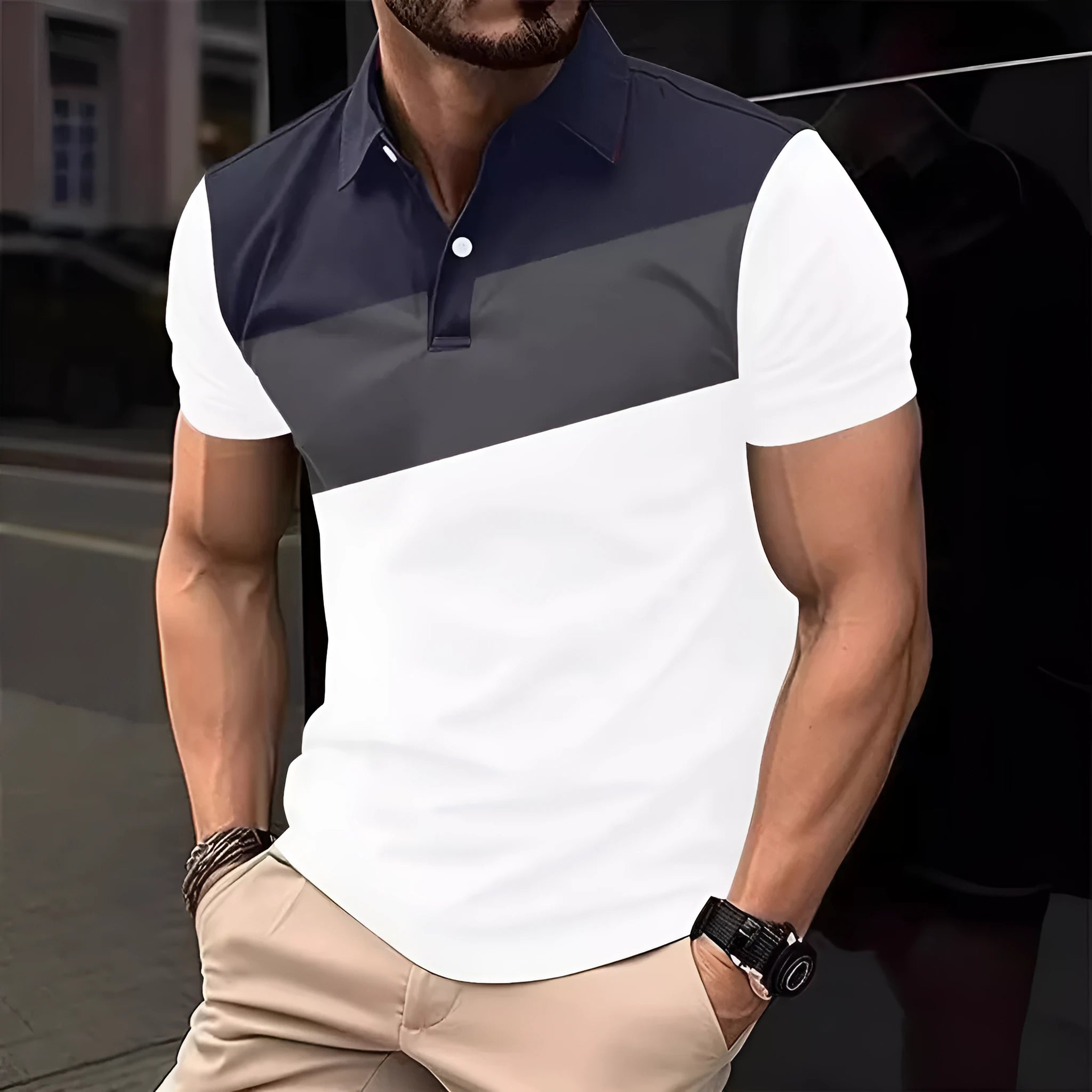 Men's 3D printed loose fit t-shirt in polyester pearl cotton fabric with colour matching pattern