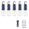 Five solar powered lantern style outdoor light bulbs with warm white LED lighting