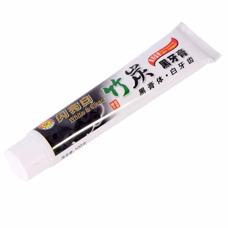 Black bamboo charcoal toothpaste tube for whitening teeth and oral hygiene