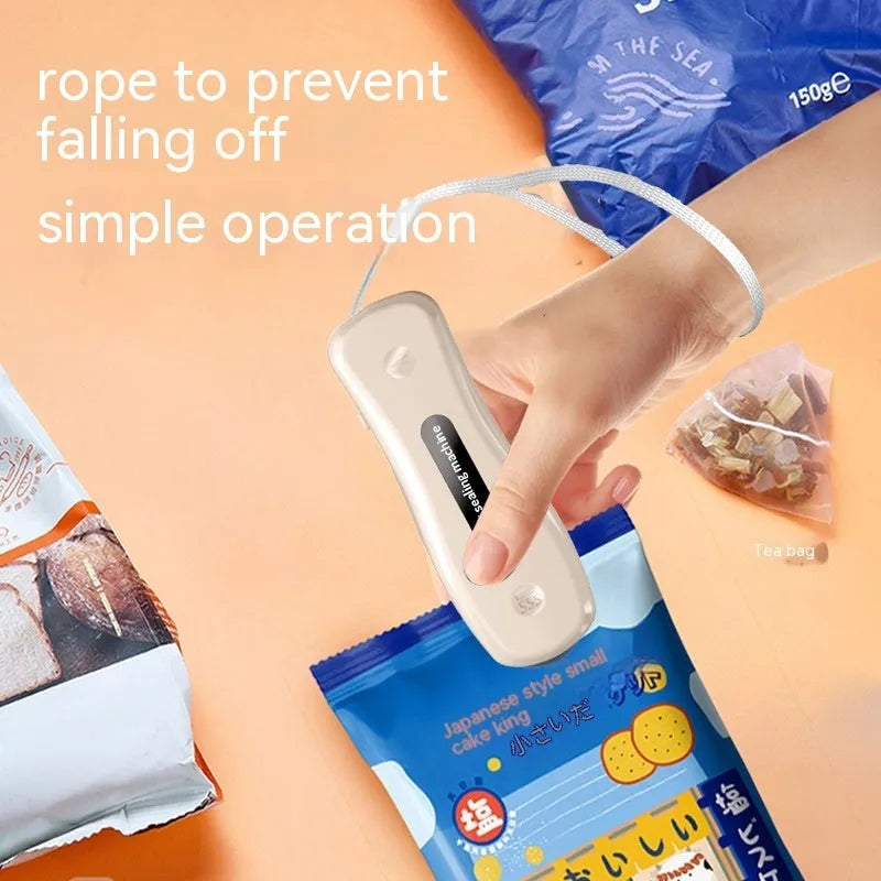 Milky white USB rechargeable mini sealing machine with magnetic patch for kitchen food preservation