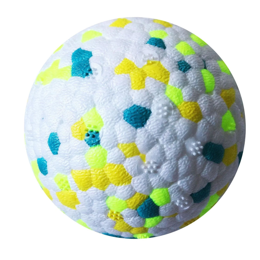 Green dog molars pet toy ball with corn grain texture for tooth cleaning, made from durable TPU