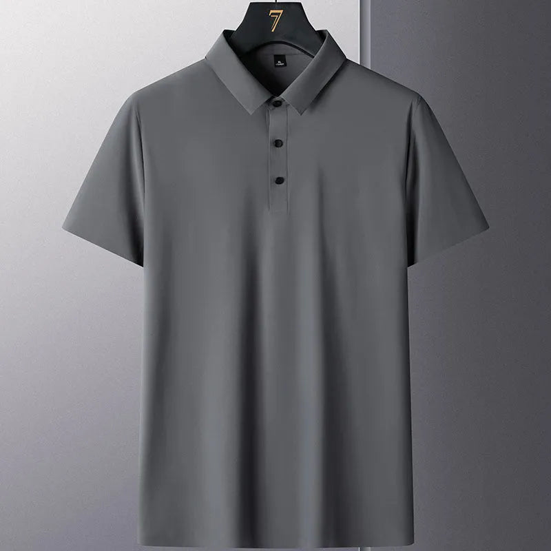 Non-ironing solid colour men's short sleeve business casual top in nylon fabric