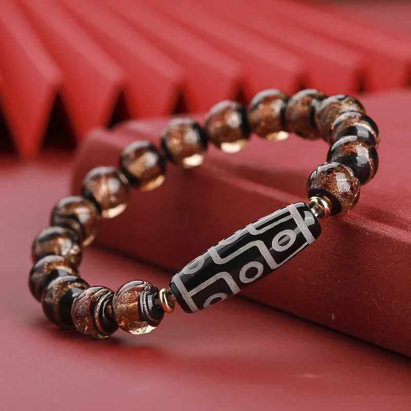 Chinese five-colour glaze bracelet with snake lucky beads and auspicious patterns in 10mm, 12mm, or 14mm sizes
