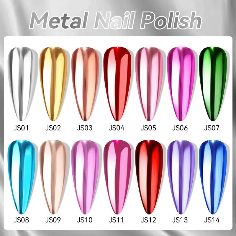 Quick-dry metallic mirror nail polish bottle in a shiny silver shade, 7ml, oily no-bake formula