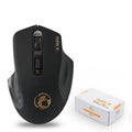 2.4G wireless silent ergonomic mouse in black with four buttons and USB receiver