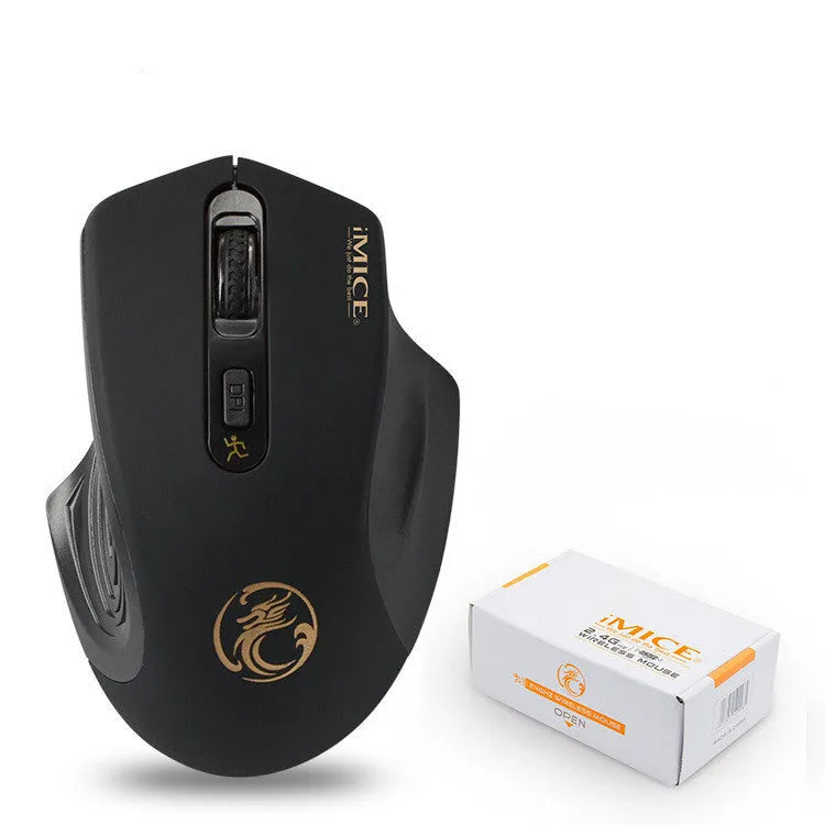 2.4G wireless silent ergonomic mouse in black with four buttons and USB receiver
