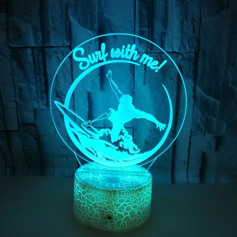 Touch control 3D night lamp with crack-patterned acrylic and seven colour LED lighting