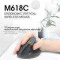 Black and white M618C wireless vertical ergonomic mouse with RGB lighting, shown from the side.