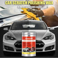 Car scratch repair polishing wax with distribution towel and magic sponge on a car bonnet surface