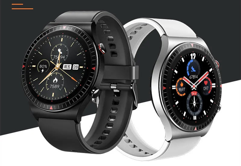 Black or white Bluetooth call smart watch with 1.28 inch screen, metal and plastic body, TPU silicone strap