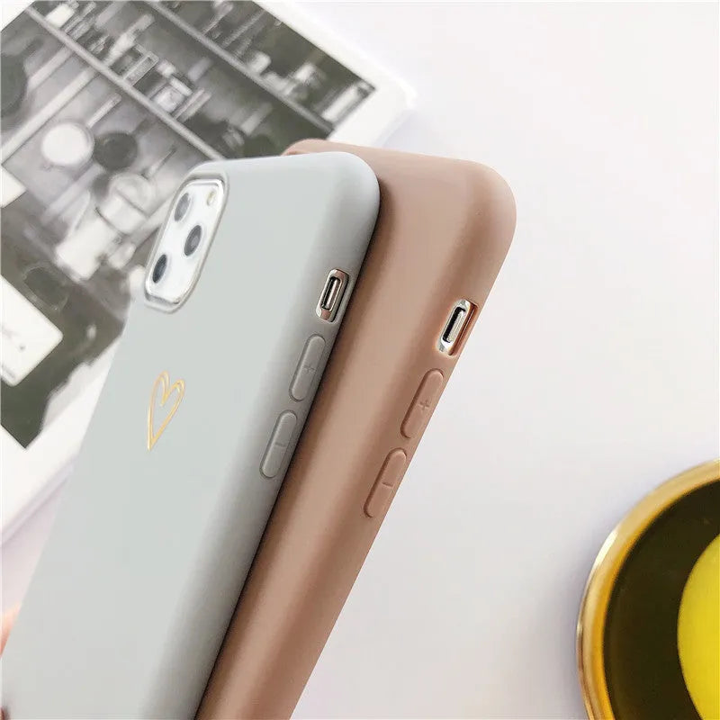 Hand painted love phone case TPU matte finish with bronzing love design for iPhone, Brown or Grey