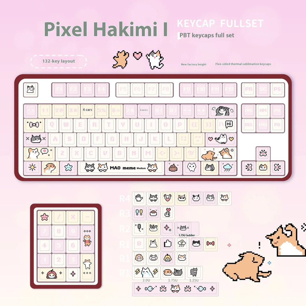 Theme Sublimation Pixel Hakimi Key Cap PBT mechanical keyboard keycap with pixel art in Hakimi original factory colour