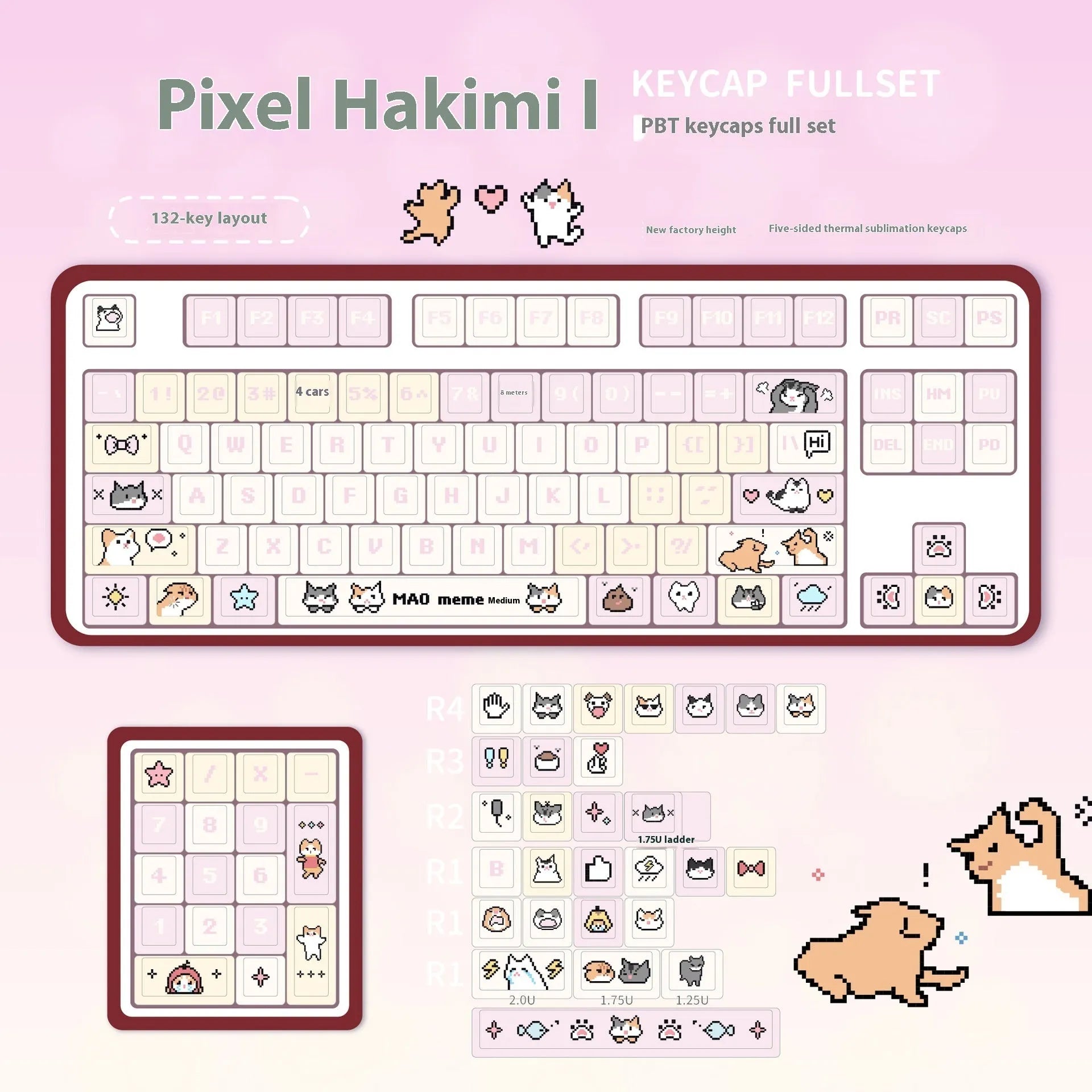 Theme Sublimation Pixel Hakimi Key Cap PBT mechanical keyboard keycap with pixel art in Hakimi original factory colour