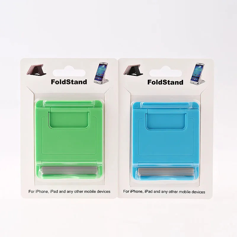 Folding mobile phone and tablet bracket in black, 83 x 71 x 7 mm, made from ABS and silicone