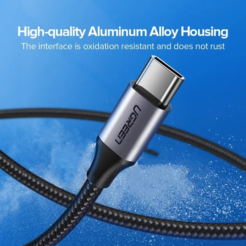 Ugreen black nylon braided USB-A to USB-C fast charging cable in multiple lengths