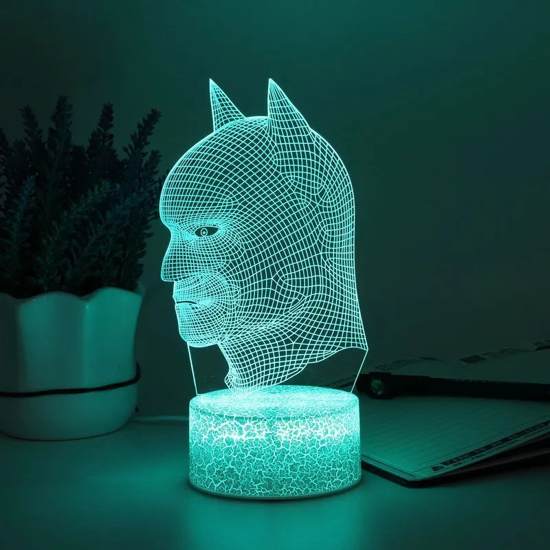 Bat Head 3D LED nightlight with black ABS base and acrylic board, 7 colour touch control