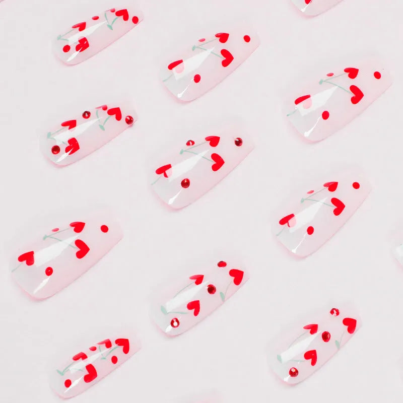 French red diamond and cherry design nail art stickers pack with 24 sheets and glue