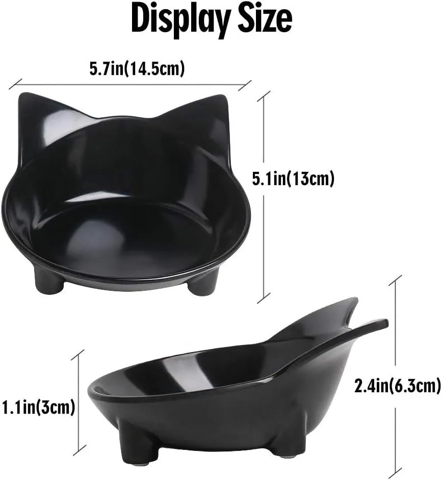 White shallow melamine cat bowl with non-slip rubber base on a table.