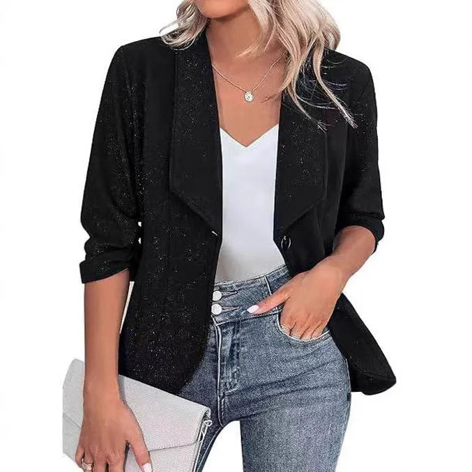 Slim-fitting cardigan jacket on a hanger, shown in black, white, and wine red colour options.
