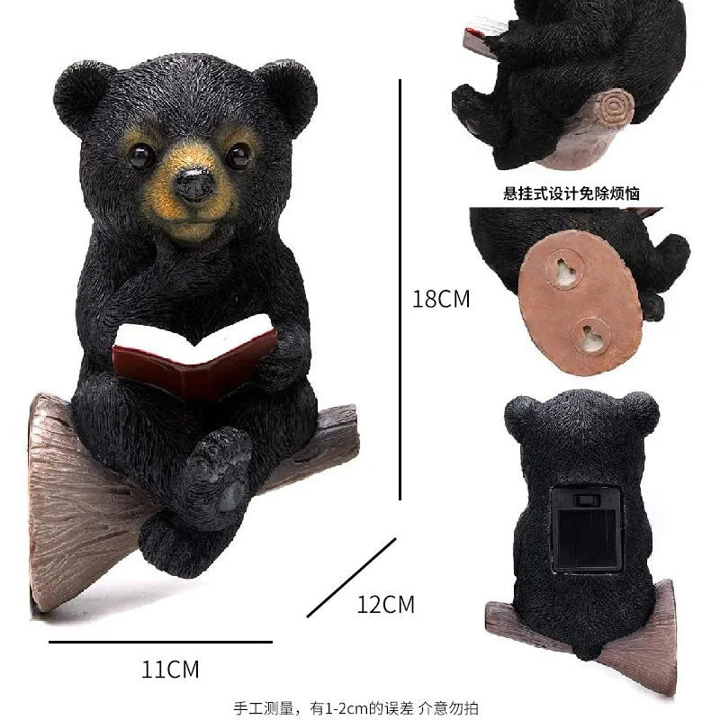 Black bear solar light ornament made of synthetic resin in modern simplicity style for garden pathways