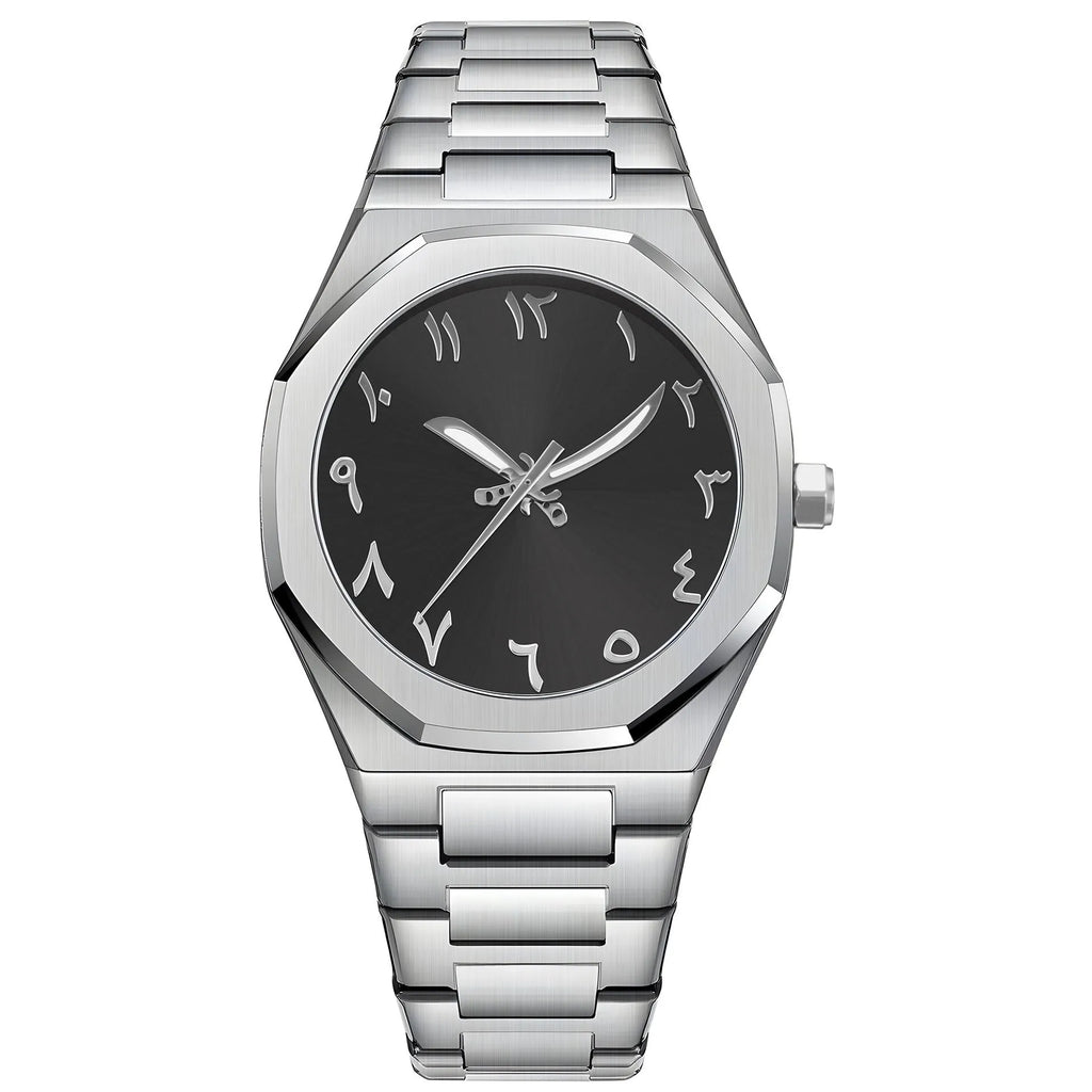 Men's business casual stainless steel quartz watch with 10mm thickness on wrist
