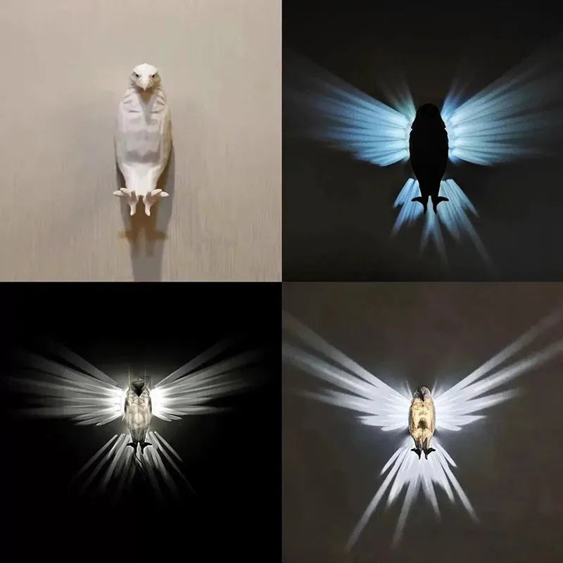 Eagle-shaped wall lamp with 3D printed resin body and projector lighting
