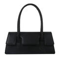 Women's small horizontal square shoulder bag in PU leather with single strap and stitching detail.