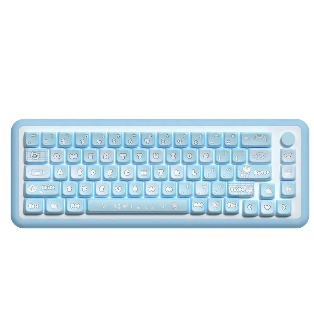 Custom watercolour kitten design keycaps for mechanical keyboards with opaque lettering