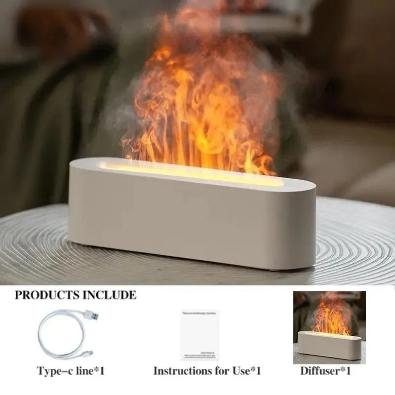 White square flame aroma diffuser with LED fire effect and ultrasonic humidifier function