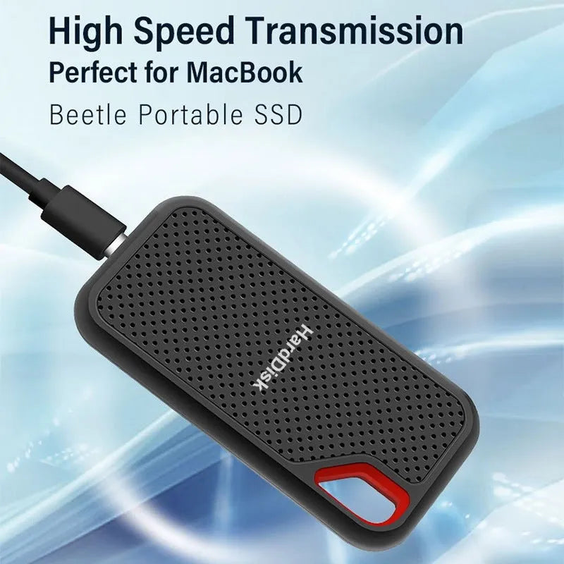Black external SSD mobile solid state drive with USB Type-C 3.1 interface