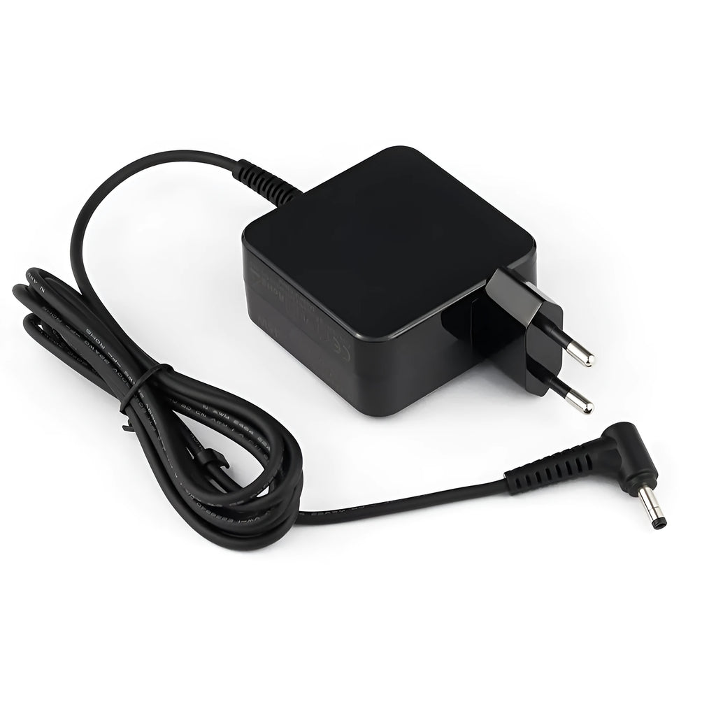 Black 45W laptop adapter with American standard DC connector plug and included charging cable