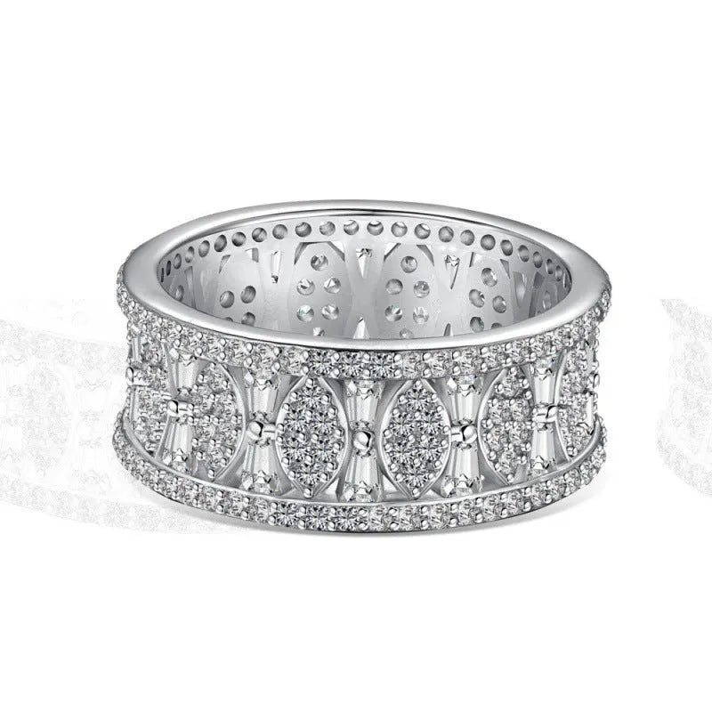 Sterling silver geometric ring with high-grade zircon inlay and freshwater pearl, sizes 5 to 9