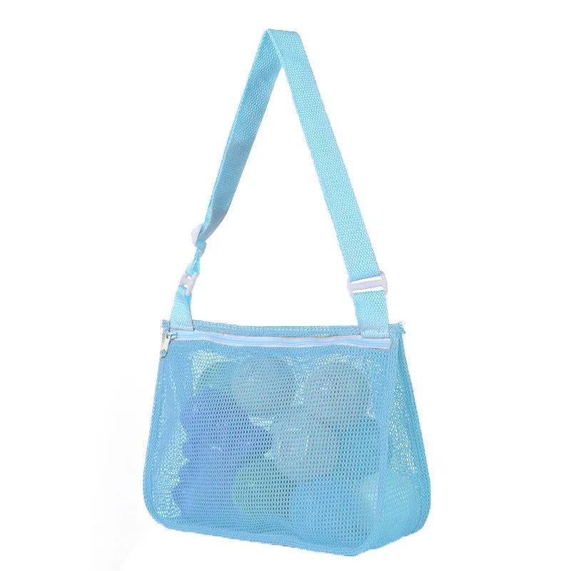 Blue nylon mesh children's travel storage bag with sealing function, 20x25x8 cm dimensions