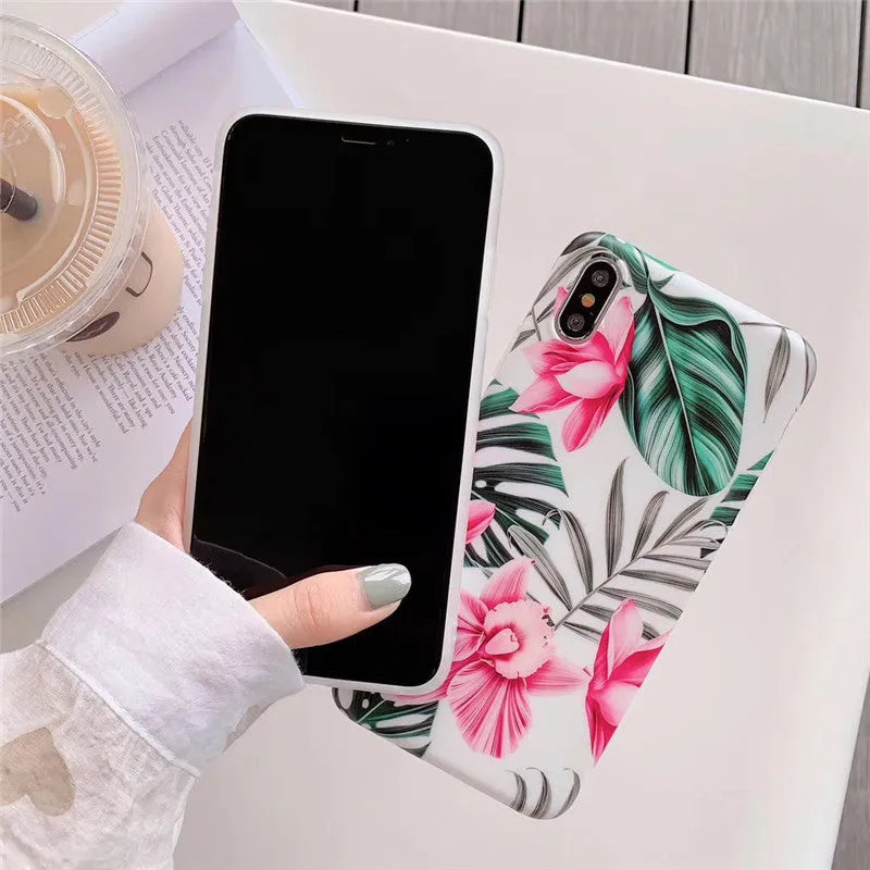 Pink floral print on a slim flexible TPU back cover case for Apple iPhone