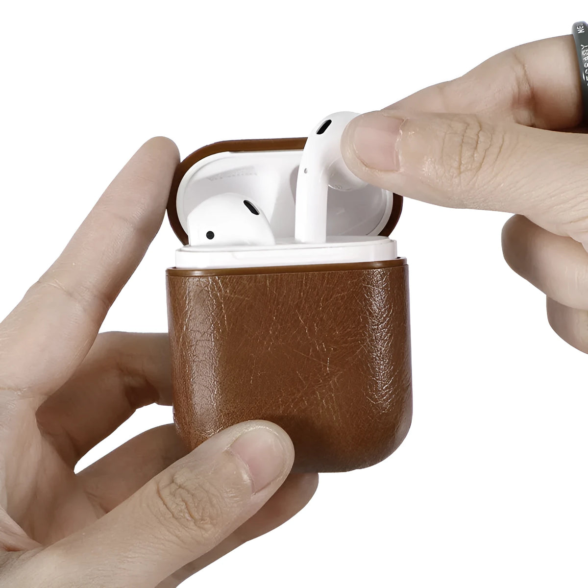 Silicone AirPods case in black, red, light brown, or dark brown, universal fit for one or two generation.