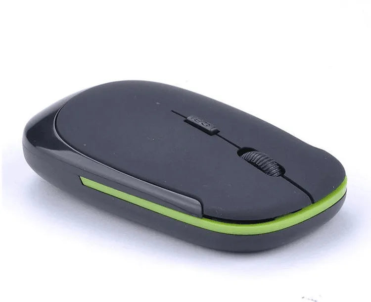 Laptop wireless mouse in black with two buttons and compact size 10x6x2cm