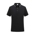 Short-sleeved beautician work polo shirt in cool silk cotton on a hanger, showing asymmetric detail and collar.