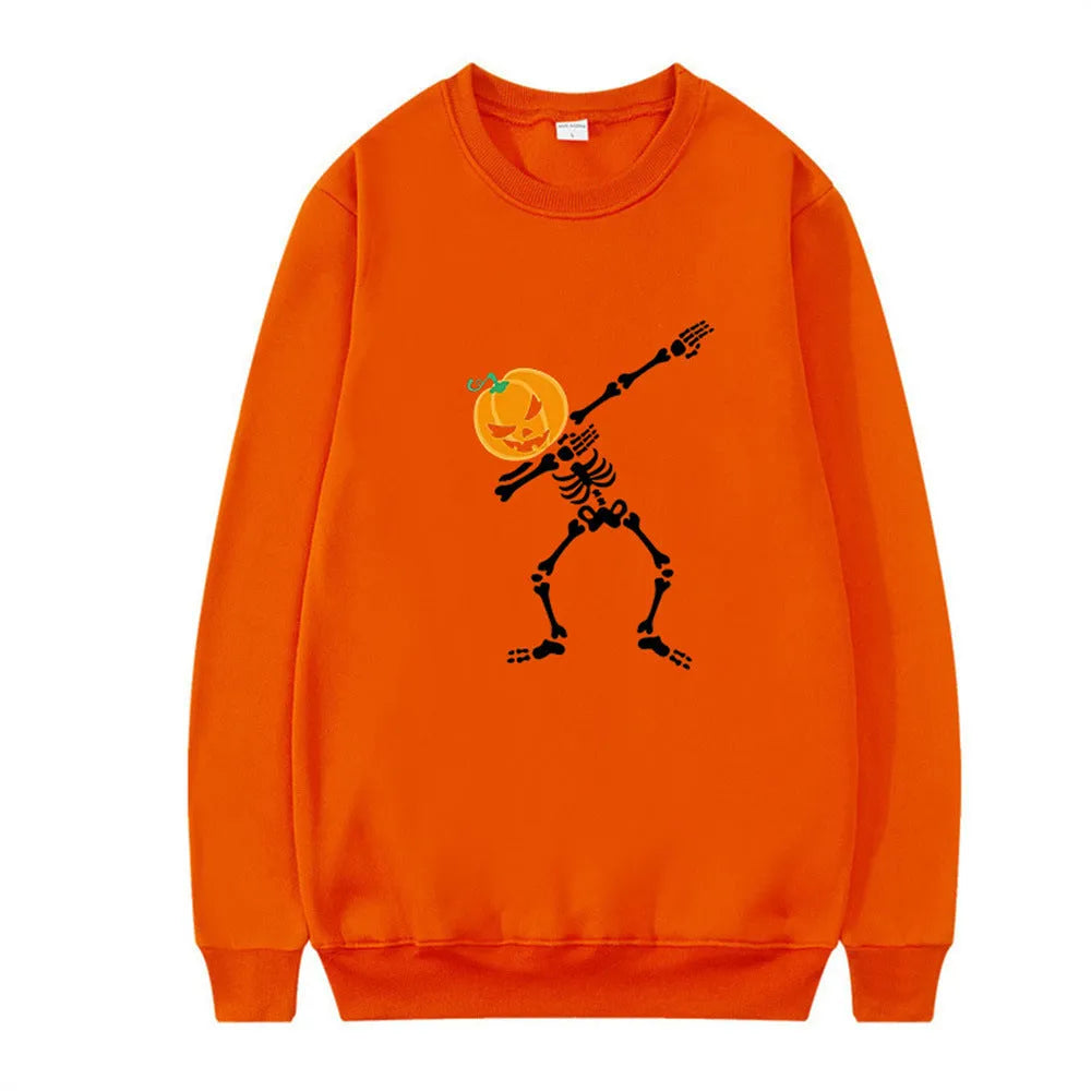 Women's cotton crew neck long sleeve printed top in black, red, yellow, white, or orange red.