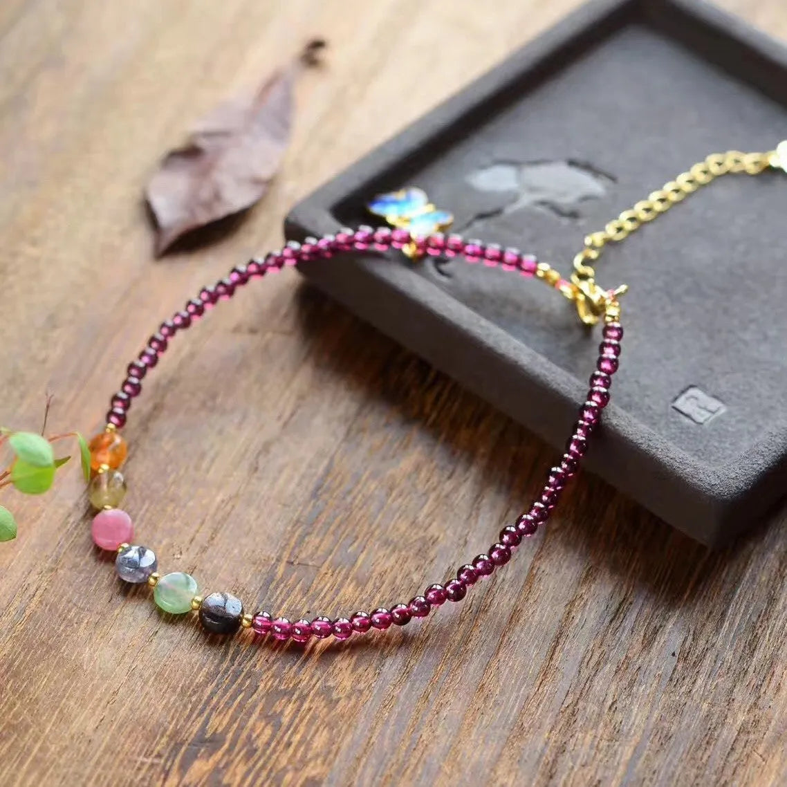Purple natural garnet women's ankle chain with geometric ethnic design jewellery