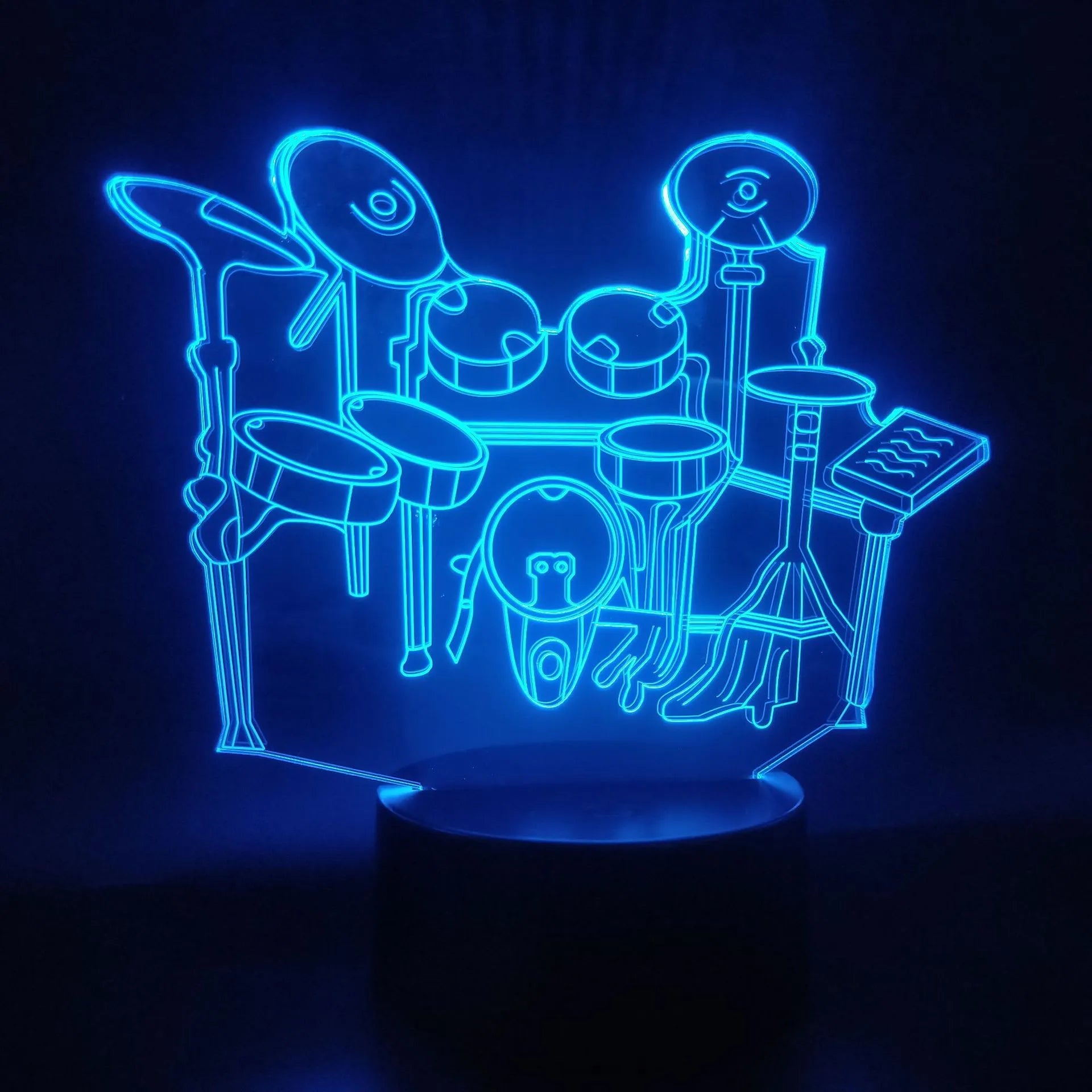 3D drum kit night light with acrylic construction and colour changing LEDs