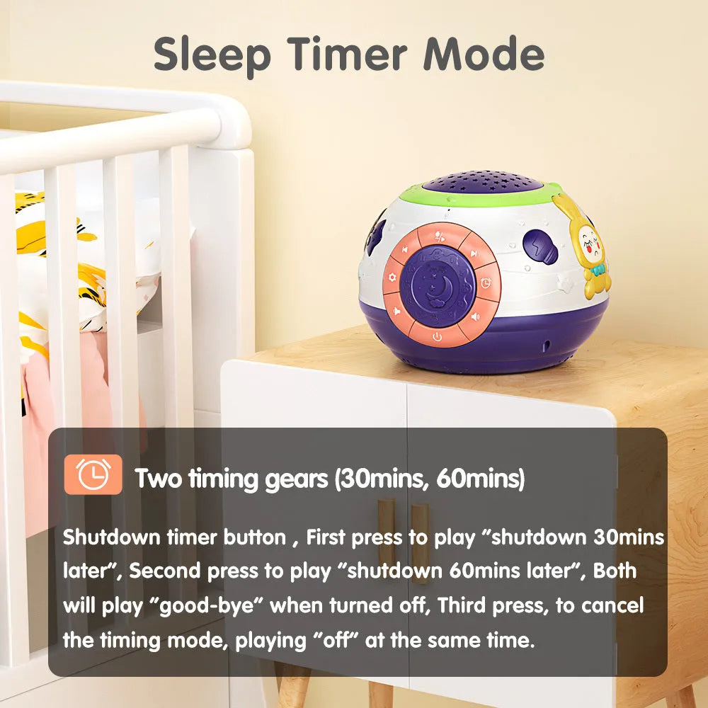 White starry sky night light projector for children with colour-changing LEDs and sound modes