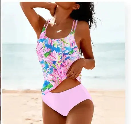 Vintage printed high waist conservative swimwear set in a retro dot pattern.
