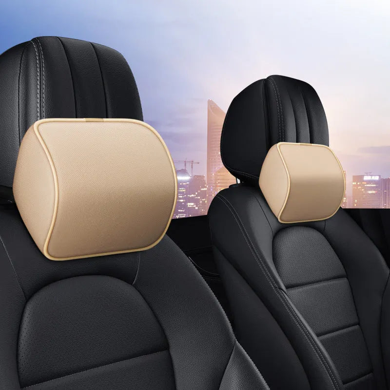 Car headrest with memory foam latex filler in beige colour with cotton cover