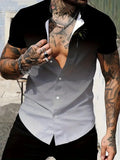 Men's slim fit geometric line print short sleeve shirt with cardigan lapel