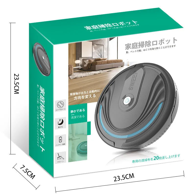 Auto sweeping vacuum robot cleaner with remote control, 23cm diameter, 6.5cm height, environmental plastic body