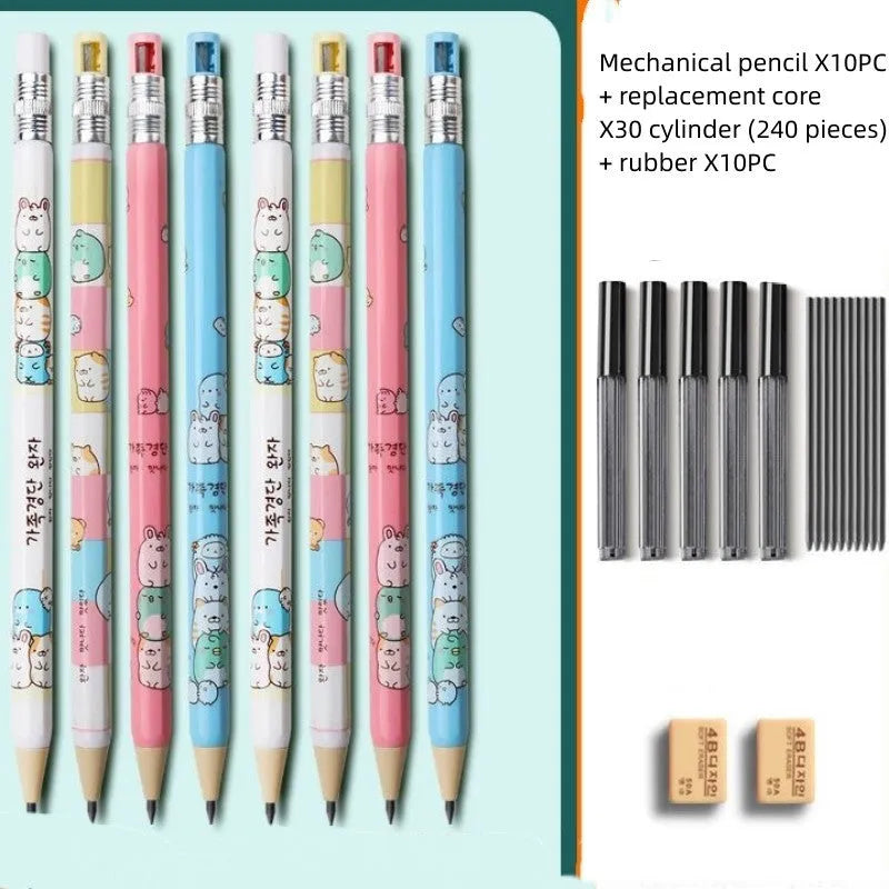 Children's mechanical pencil with 2.0mm lead, cartoon design, and replacement refill cylinders